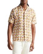 Ted Baker Brecon Linen Retro Geo Print Button Down Camp Shirt