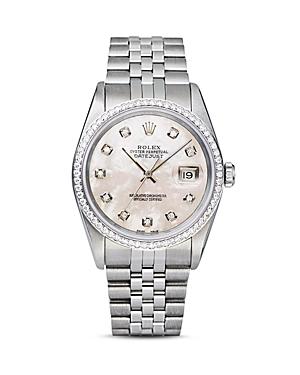 Pre-owned Rolex Stainless Steel And 18k White Gold Datejust Watch With Mother-of-pearl Dial And Diamond Bezel, 36mm