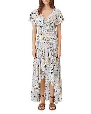 Maje Rivale Asymmetrical Floral Print Maxi Dress
