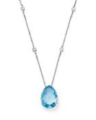 Blue Topaz And Diamond Pendant Necklace In 14k White Gold, 16