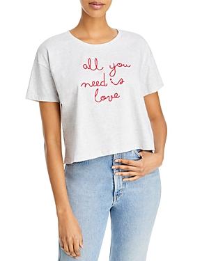 French Connection All You Need Is Love Embroidered Crop Tee