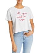 French Connection All You Need Is Love Embroidered Crop Tee