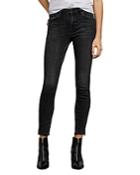 Allsaints Grace Raw-edge Ankle Skinny Jeans In Washed Black