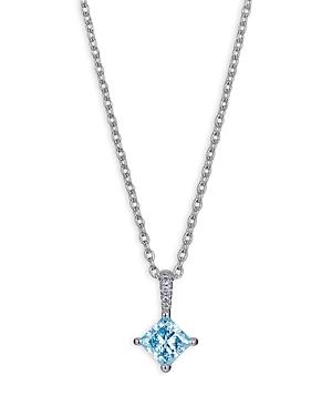 Lightbox Jewelry 10k White Gold Pave Bale Basics Lab Grown Blue & White Diamond Princess & Round Pendant Necklace, 16-18