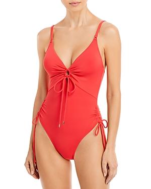 Robin Piccone Aubrey Drawstring Keyhole One Piece Swimsuit