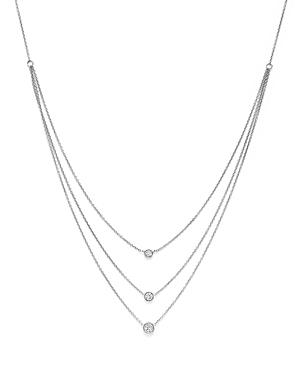 Diamond Three Station Bezel Necklace In 14k White Gold, .50 Ct. T.w.