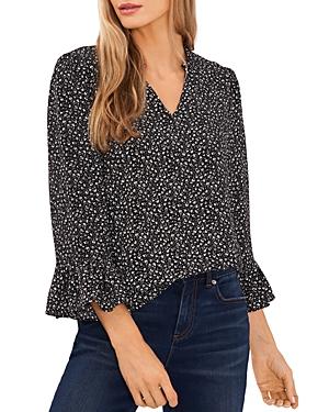 Cece Floral Ruffled V Neck Blouse