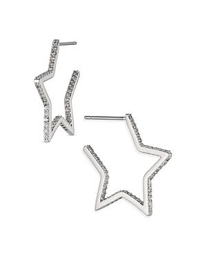 Nadri Cirque Pave Star Hoop Earrings In Rhodium Plated