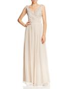 Adrianna Papell Beaded-bodice V-back Gown