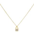 Adinas Jewels Pave Lock Pendant Necklace In 14k Gold Plated Sterling Silver, 16-18