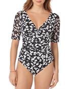 Shape Solver Printed Elbow-sleeve One Piece Swimsuit
