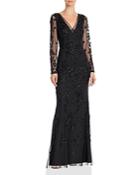 Adrianna Papell Long Sleeve Beaded Gown