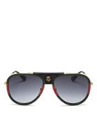 Gucci Leather Tiger Logo Aviator Sunglasses, 57mm