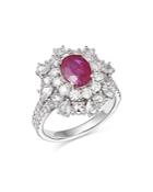 Bloomingdale's Ruby & Diamond Halo Statement Ring In 14k White Gold - 100% Exclusive