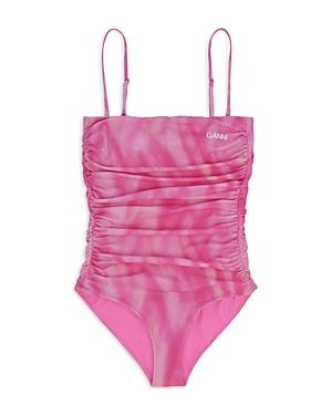 Ganni Printed Ruched One Piece Swimsuit