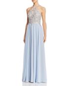 Avery G Embroidered Chiffon Gown