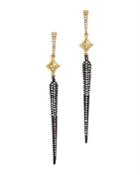 Armenta Blackened Sterling Silver & 18k Yellow Gold Old World Long Crivelli Pave Champagne Diamond Spike Earrings