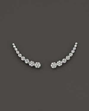 Diamond Curved Ear Climbers In 14k White Gold, .20 Ct. T.w.