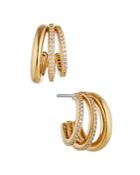 Nadri Small Fortune Pave Triple Row C Hoop Earrings In 18k Gold Plated