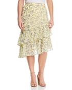 1.state Plus Floral-print Tiered Asymmetric Skirt