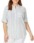 Foxcroft Plus Zen Striped Back-overlay Shirt