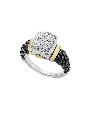 Lagos Black Caviar Ceramic 18k Gold And Sterling Silver Ring With Diamonds
