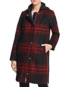 Vince Camuto Hooded Plaid Coat