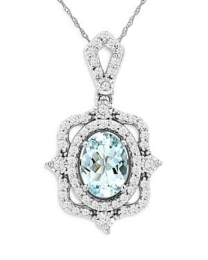 Bloomingdale's Aquamarine & Diamond Art-deco Necklace In 14k White Gold - 100% Exclusive
