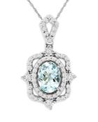 Bloomingdale's Aquamarine & Diamond Art-deco Necklace In 14k White Gold - 100% Exclusive