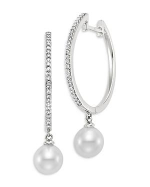 Mastoloni 18k White Gold Diamond And Cultured Freshwater Pearl Hoop Earrings