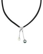 Majorica Leather Simulated Pearl Pendant Necklace, 16