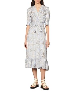 Sandro Enrika Silk Puff Sleeve Wrap Dress