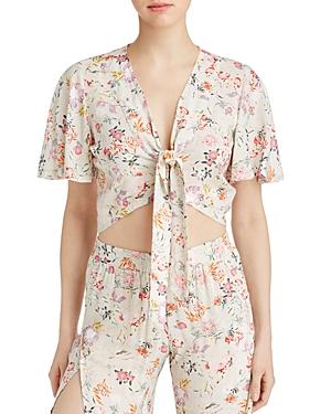 Yfb On The Road Rose Floral Tie-front Crop Top