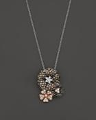 Brown, Black And White Diamond Flower Pendant Necklace In 14k White, Yellow And Rose Gold, 17