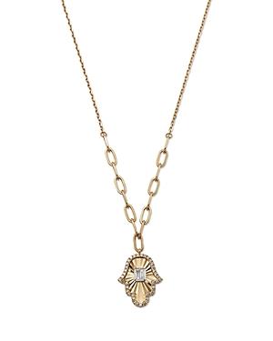Bloomingdale's Diamond Round & Baguette Hamsa Hand Pendant Necklace In 14k White & Yellow Gold, 0.20 Ct. T.w. - 100% Exclusive