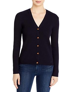 Tory Burch Logo Button Merino Wool V-neck Cardigan