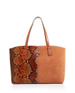 Tory Burch Mcgraw Snake-embossed Leather & Suede Tote