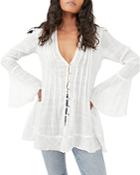 Free People Greta Gauze Button Front Top