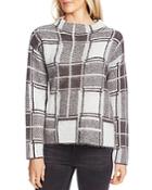 Vince Camuto Fuzzy Plaid Funnel-neck Sweater