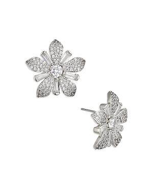Nadri Freya Cubic Zirconia Flower Button Earrings In Rhodium Plated