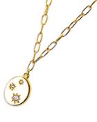Argento Vivo Pave Star Disc Paperclip Link Pendant Necklace In 14k Gold Plated Sterling Silver, 16 + 2 Extender