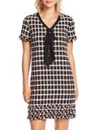 Cece Grid Tweed Tie-neck Dress