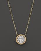 Pave Diamond Circle Pendant Necklace In 14k Yellow Gold, .35 Ct. T.w.