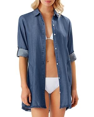 Tommy Bahama Chambray Button Front Tunic Shirt