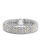 Lagos Sterling Silver Signature Caviar Bracelet With 18k Yellow Gold Stations