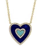 Moon & Meadow 14k Yellow Gold Turquoise, Lapis & Diamond Heart Pendant Necklace, 18 - 100% Exclusive