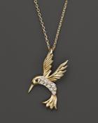 Diamond Hummingbird Pendant Necklace In 14k Yellow Gold, .09 Ct. T.w.