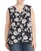 B Collection By Bobeau Curvy Lily Floral-print Pleat-back Top