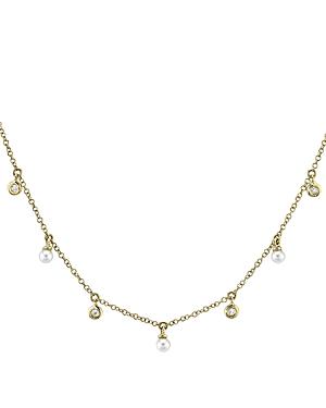 Moon & Meadow 14k Yellow Gold Freshwater Pearl & Diamond Bezel Dangle Statement Necklace, 18