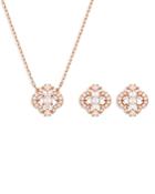 Swarovski Sparking Dance Crystal Clover Pendant Necklace & Stud Earrings Set In Rose Gold Tone